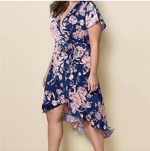 Venus Floral Wrap Hi-lo Dress Blue Pink 2X